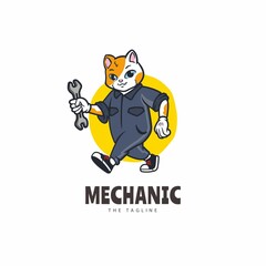 Cat Mechanic Mascot Cartoon Logo template - Animal Logo template