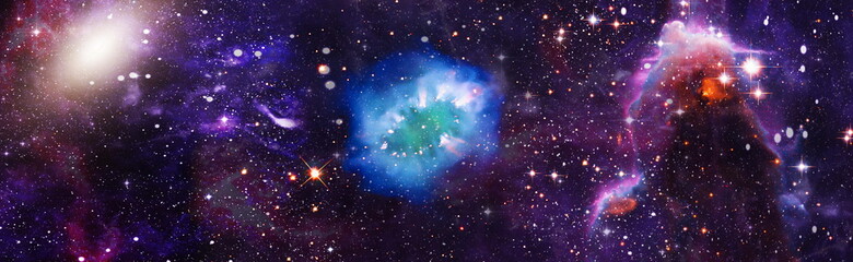 Nebula night starry sky in rainbow colors. Multicolor outer space. Star field and nebula in deep...