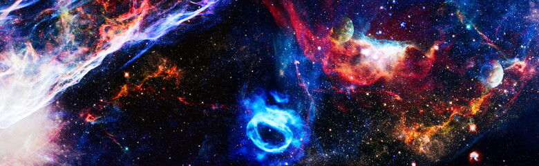 Colorful Starry Night Sky Outer Space background . Space scene with planets, stars and galaxies....