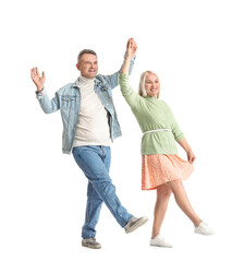 Fototapeta premium Dancing mature couple on white background