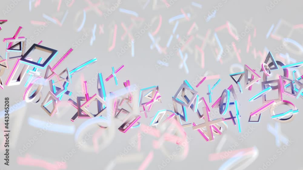 Poster geometric shapes are floating. 3d render animation