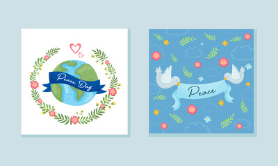 International World Peace Day Greeting Card Design Vector Set