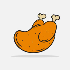Hand drawn roasted chicken icon Design Template. vector sketch doodle illustration. Perfect for food concepts, diet infographics, icons or web design, street restaurants menu