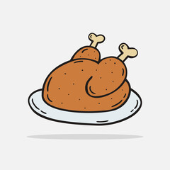 Hand drawn roasted chicken icon Design Template. vector sketch doodle illustration. Perfect for food concepts, diet infographics, icons or web design, street restaurants menu