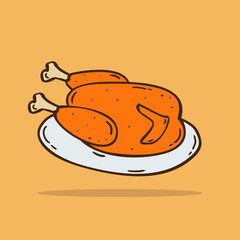 Hand drawn roasted chicken icon Design Template. vector sketch doodle illustration. Perfect for food concepts, diet infographics, icons or web design, street restaurants menu