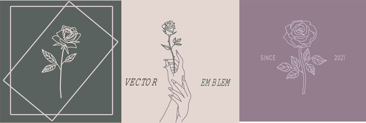 Minimal line art hands rose flower aesthetic illustration