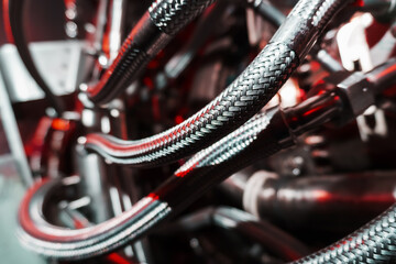 Obraz premium Parts of the operational gas turbine engine of a jet aircraft