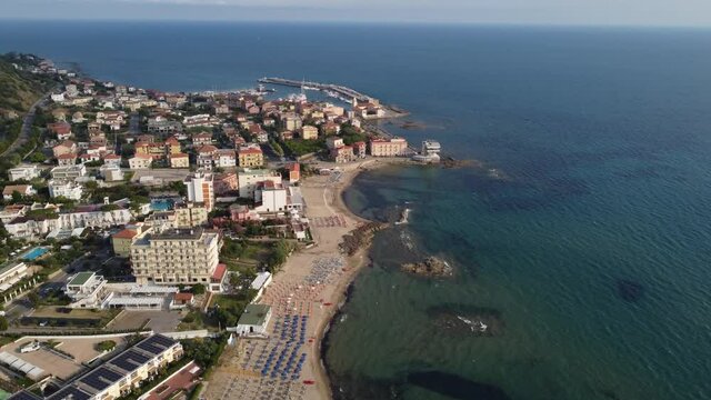 Drone View of Acciaroli City During Summer in Italy, Tilt up in 4k