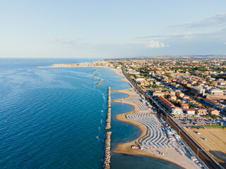Fano city view from above, Marche region in Italy, summer 
