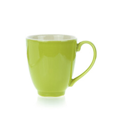 Green ceramic cup isolated on white background.