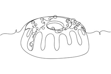 Continuous one line of christmas cake in silhouette on a white background. Linear stylized.Minimalist.