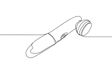 Continuous one line of electric facial massager in silhouette on a white background. Linear stylized.Minimalist.