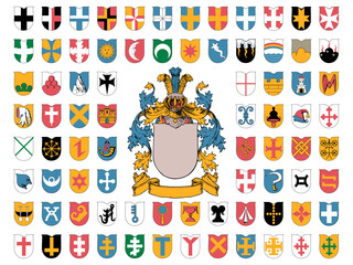 coat of arms and the ordinaries and other heraldic charges on white background