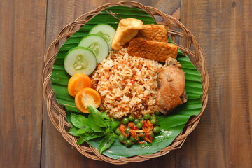 sundanese style of rice with vegetables named nasi tutug oncom