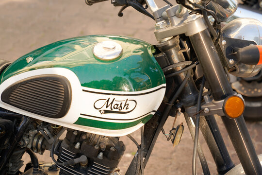 Mash text brand on green petrol tank vintage motorcycle logo sign emblem of french china Motorbike