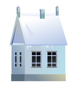recommend clip art: Country house. Winter season. Blue. The roof is covered with snow. Gable roof outbuilding. Nice and cozy suburban private home. Flat cartoon style. Vector art