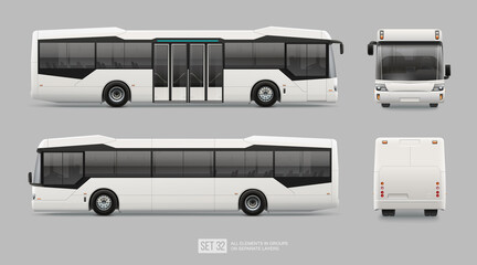 Futuristic passenger bus or autonomous self driving transport vector template. Bus Mockup template isolated on grey background. Passenger Transport for brand identity and advertising design