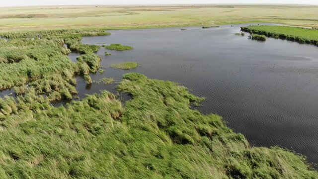 Kalmykia, a lake in the steppe. Aerial view. 
