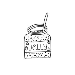 Hand drawn vector illustration of strawberry jelly or jam. Cartoon abstract doodle style isolated on white background.