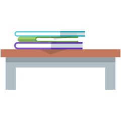Flat book stack on table vector study desk illustration