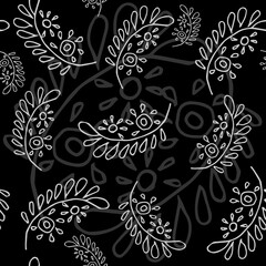 Stylish Seamless pattern with leafs on a black background