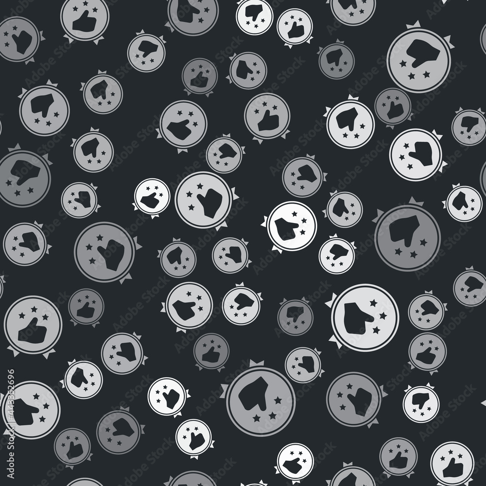 Aufkleber grey consumer or customer product rating icon isolated seamless pattern on black background. vector 