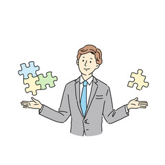 パズルのピースを持つ男性、ビジネス、解決、手伝い
