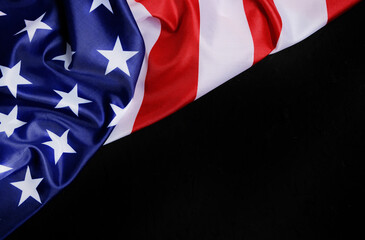 Flag United States America on a black background. Independence Day and Memorial Day.