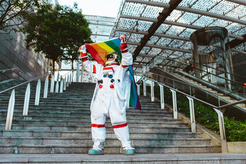 lgbt spaceman in a futuristic station © oneinchpunch