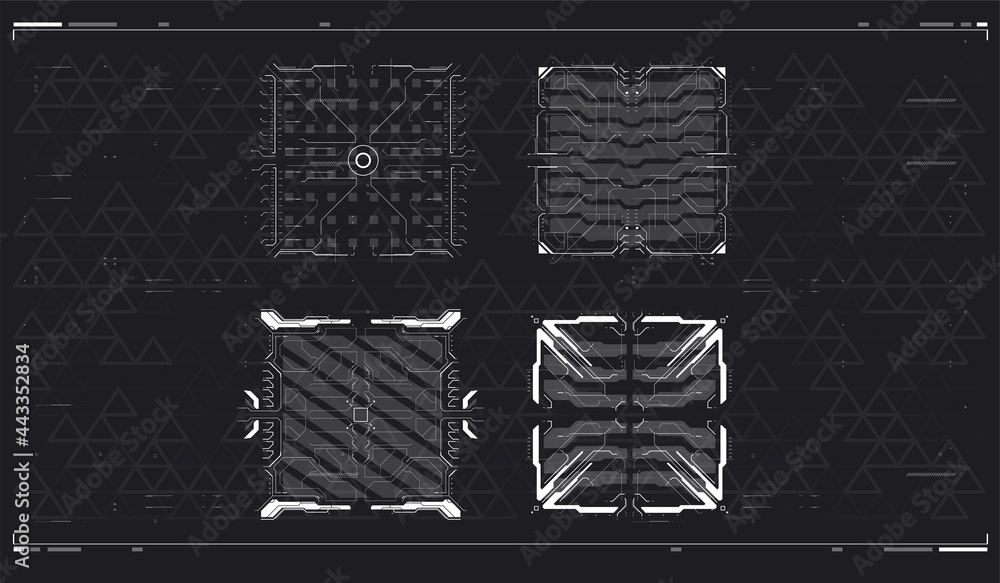 Poster user interface square frames blocks set. hud concept. sci fi technology template design. futuristic 