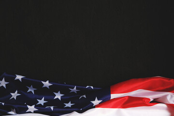 Flag United States America on a black background. Independence Day and Memorial Day.
