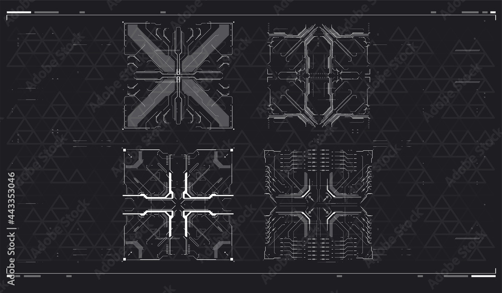 Poster hud concept. vector illustration. user interface square frames blocks set. sci fi technology templat