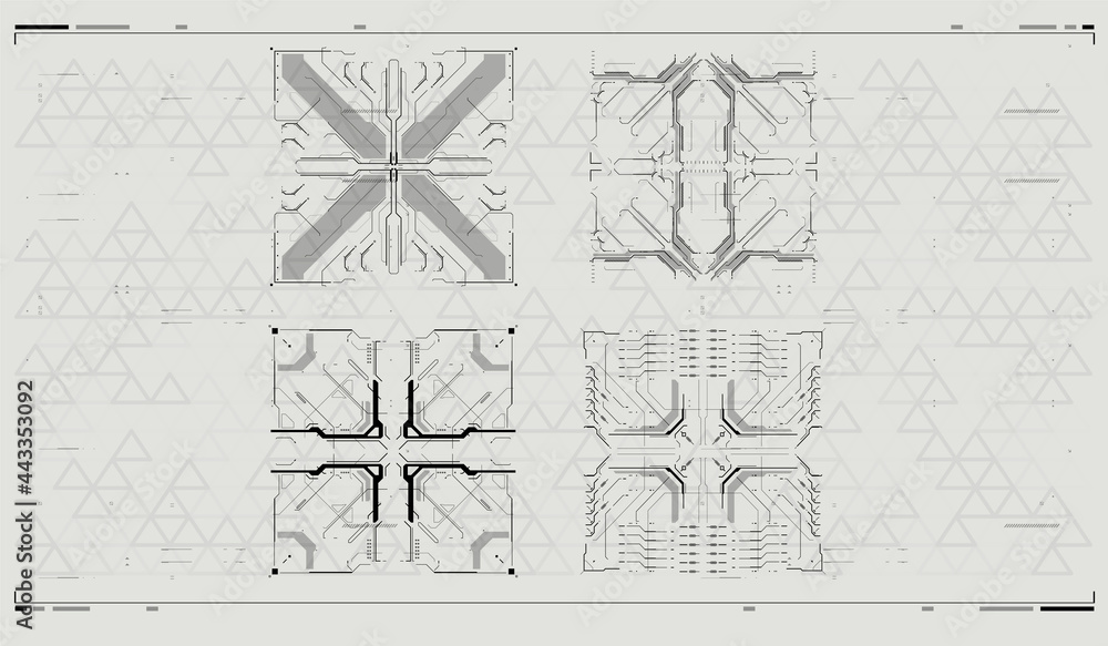 Poster futuristic hud frames. sci fi technology template design. user interface square frames blocks set. h