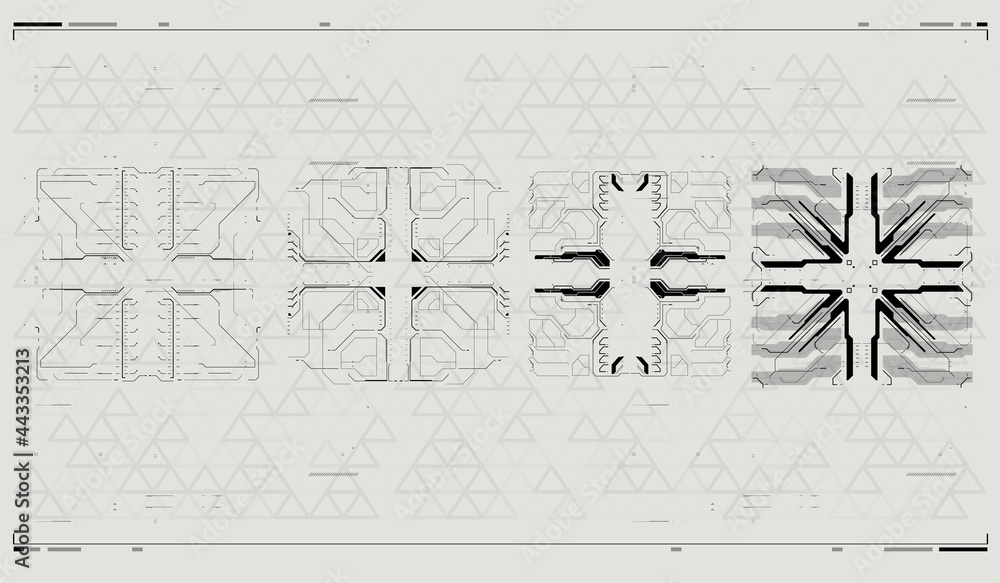 Poster user interface square frames blocks set. hud concept. sci fi technology template design. futuristic 