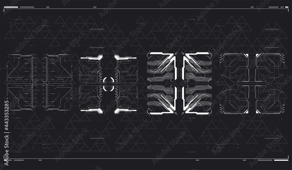 Poster user interface square frames blocks set. hud concept. sci fi technology template design. vector illu