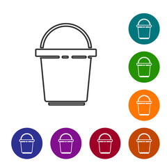 Black line Bucket icon isolated on white background. Cleaning service concept. Set icons in color circle buttons. Vector Illustration