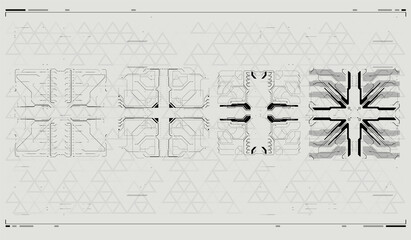 User Interface Square Frames Blocks Set. HUD concept. Sci fi technology template design. Futuristic HUD frames. Vector illustration.