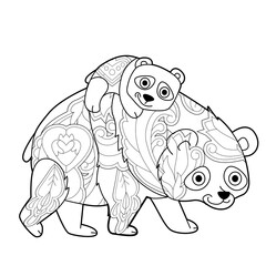 Contour linear illustration with animal for coloring book. Cute panda, anti stress picture. Line art design for adult or kids  in zentangle style and coloring page.