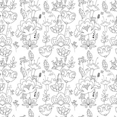 Obraz premium Black and white seamless floral pattern. Seamless texture for your design