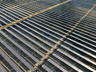 Renewable energy featuring a massive solar panel farm located in rural Queensland, Australia