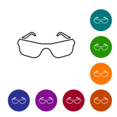 Black line Glasses icon isolated on white background. Eyeglass frame symbol. Set icons in color circle buttons. Vector
