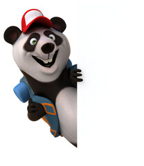 Fun 3D panda backpacker cartoon character © Julien Tromeur