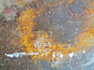 texture of old metal plate exposed to weather conditions, covered with rust, corrosion and rotted to holes