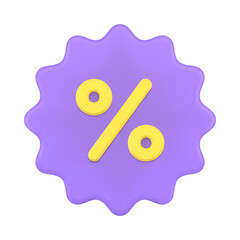 Price tag 3d with percentages. Purple jagged sticker clearance sale with discounts