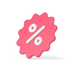 Volumetric 3d sticker with percentages. Stellate price tag clearance sale with pink discounts - obrazy, fototapety, plakaty