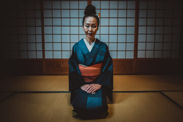 Beautiful japanese woman in a traditional japanese house