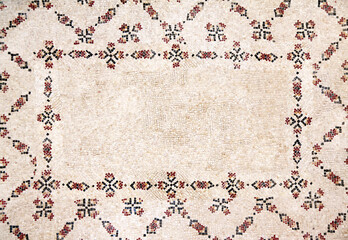 Horizontal ancient byzantine natural stone tile mosaics with geometrical frame - obrazy, fototapety, plakaty