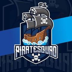 pirate ship logo esport design for gaming and vacation