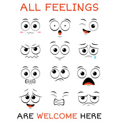 All feeling are welcome here. Vector banner with affirmation