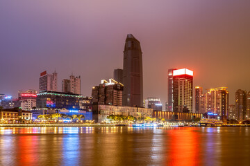 Fototapeta premium Ningbo city center architectural landscape night view